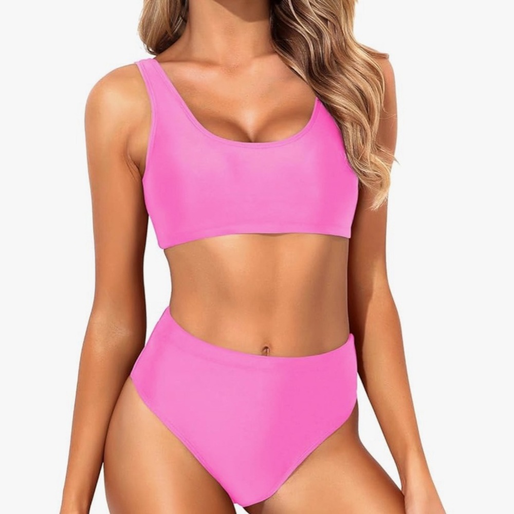 two piece scoop neck bikini crop top high cut high waisted